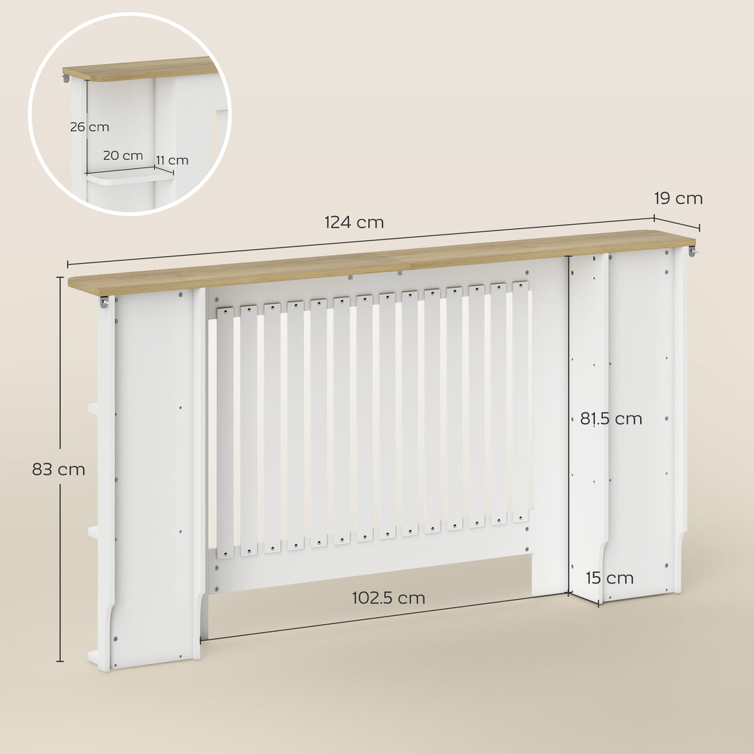 MCL Radiator Cover with Open Storage Shelves, Vertical Slatted Cabinet Shelf Heater Cover for Living Room, Hallway, Large, White (H: 83 / W: 152 / D: 19 cm)