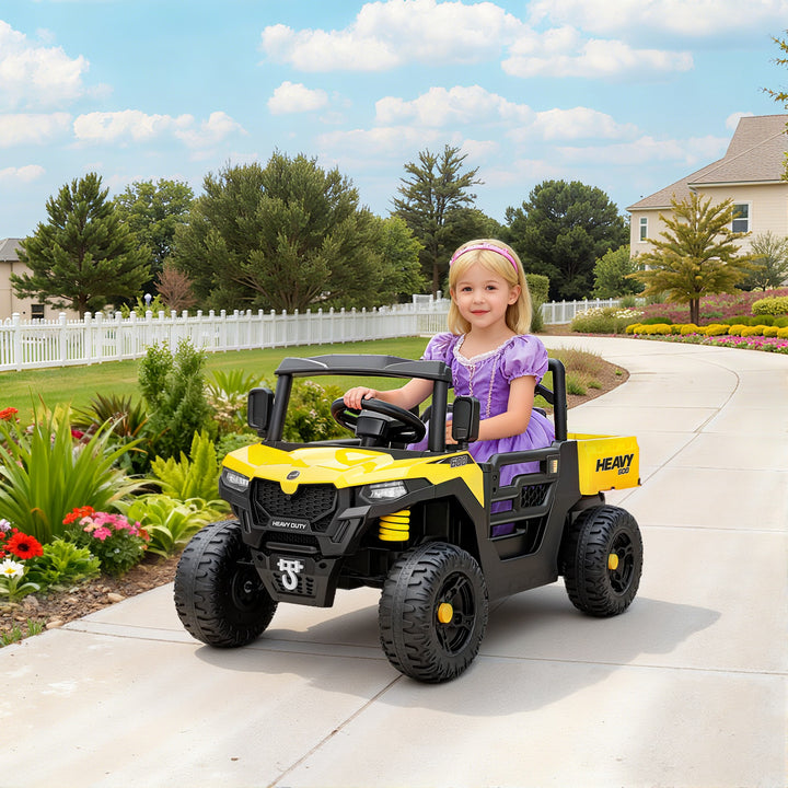 Kids Ride on Car, 12V Electric Kids UTV with Electric Dump Bed, 4-Wheel Suspension for 3-8 Years