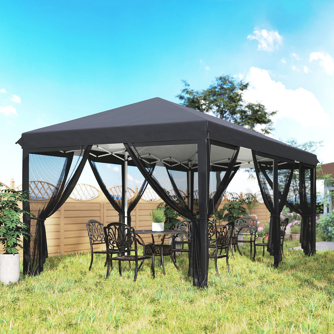 3 x 6m Pop Up Gazebo, Outdoor Canopy Shelter, Marquee Party Wedding Tent with 6 Mesh Walls and Carry Bag, Black