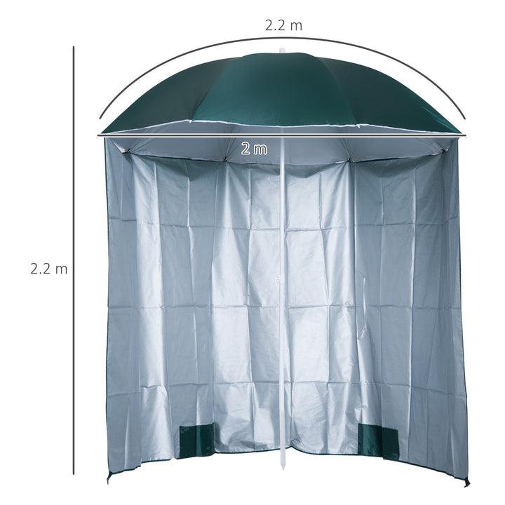 88" Arc 2.2M Fishing Umbrella Beach Parasol with Sides Brolly Shelter Canopy Shade with FREE Carry Bag Green