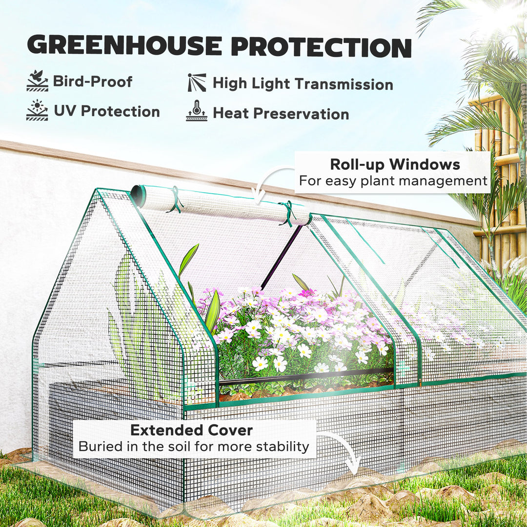 Metal Planter Box with Cover, Raised Garden Bed with Greenhouse, for Herbs and Vegetables, White and Dark Grey
