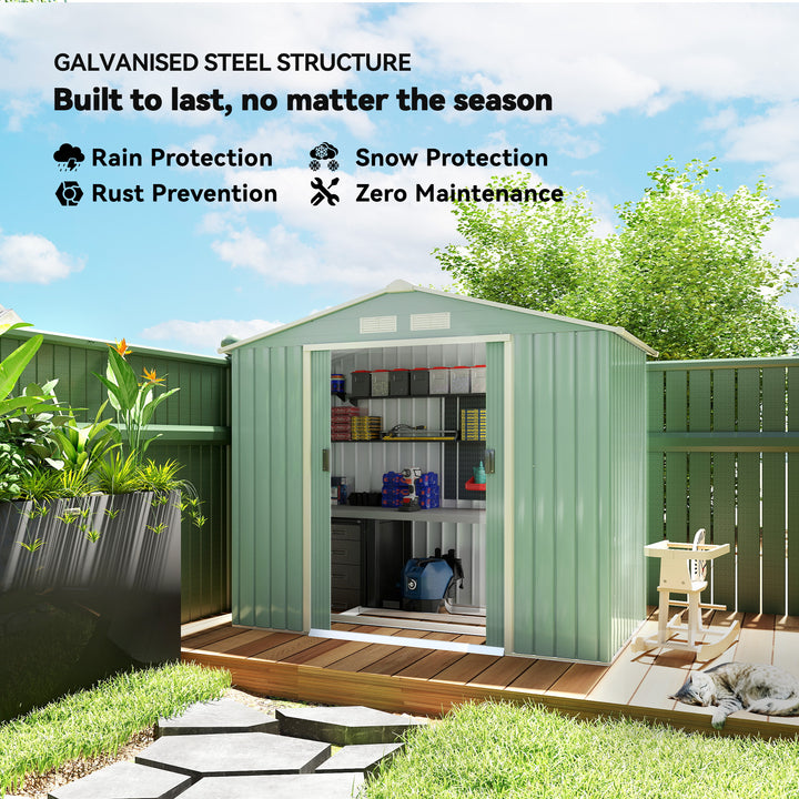 7 x 4ft Metal Garden Shed, Outdoor Storage Tool House with Ventilation Slots, Foundation Kit and Lockable Double Doors, Light Green
