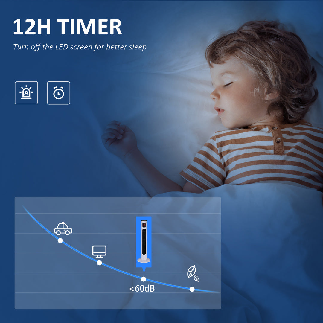MCL 38'' Freestanding Tower Fan, 3 Speed 3 Mode, 12h Timer, 70 Degree Oscillation, LED Panel, 5M Remote Controller, White
