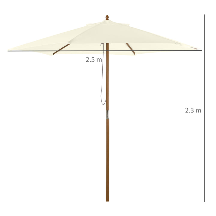 2.5m Patio Umbrella, Wood Garden Parasol, Sun Shade with 6 Ribs and Top Vent for Outdoor, White