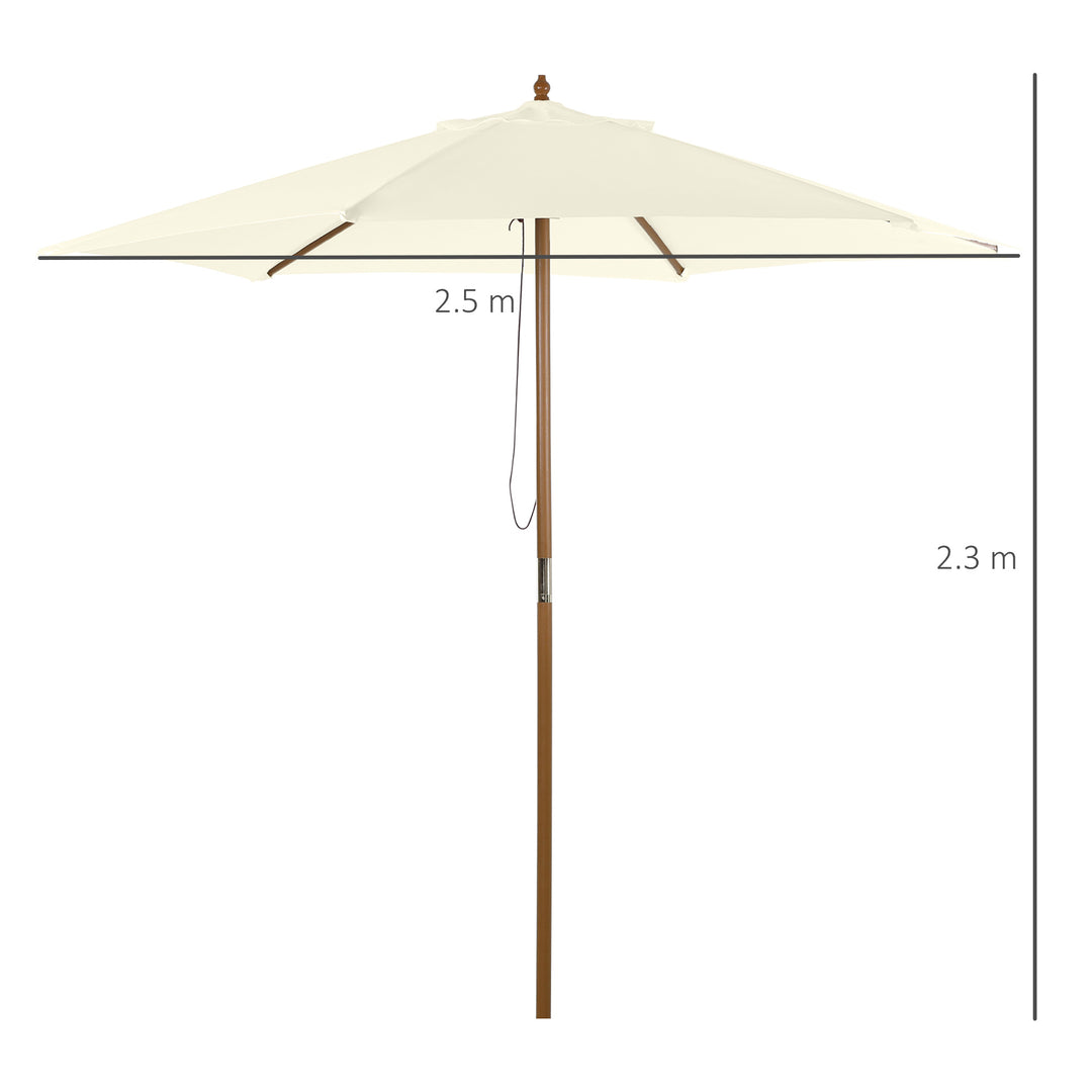MCL 2.5m Patio Umbrella, Wood Garden Parasol, Sun Shade with 6 Ribs and Top Vent for Outdoor, White