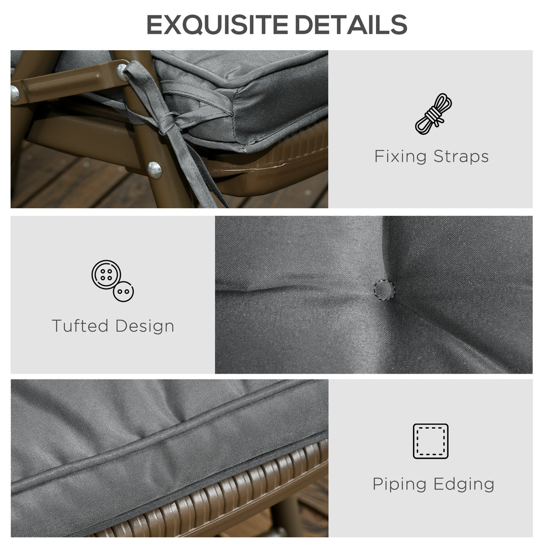 Set of 4 Garden Seat Cushion with Ties, 42 x 42cm Replacement Dining Chair Seat Pad, Grey