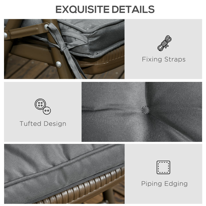Set of 4 Garden Seat Cushion with Ties, 42 x 42cm Replacement Dining Chair Seat Pad, Grey