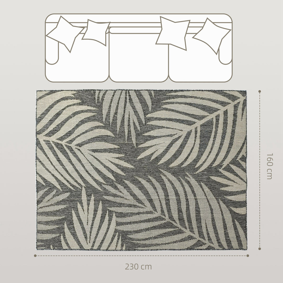 UV Resistant Indoor & Outdoor Area Rug, Easy-Cleaning Machine Washable Rug for Patio, Garden, Kitchen, Bathroom or Living Room, 230 x 160 cm, Grey