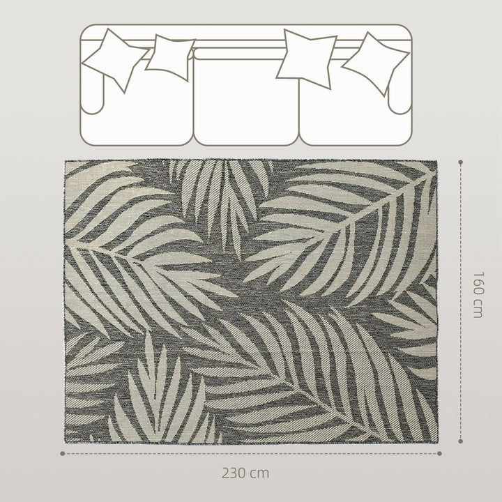 UV Resistant Indoor & Outdoor Area Rug, Easy-Cleaning Machine Washable Rug for Patio, Garden, Kitchen, Bathroom or Living Room, 230 x 160 cm, Grey
