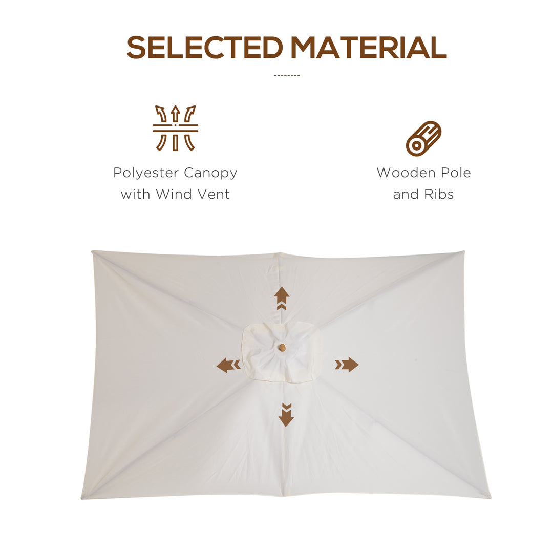 2 x 3m Wooden Garden Parasol Umbrella Outdoor Sun Shade Canopy, Cream White