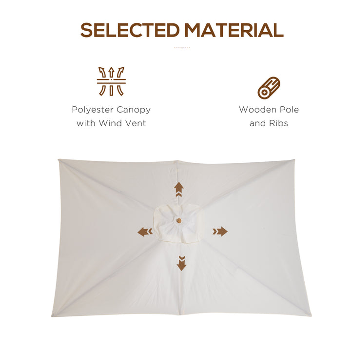 2 x 3m Wooden Garden Parasol Umbrella Outdoor Sun Shade Canopy, Cream White