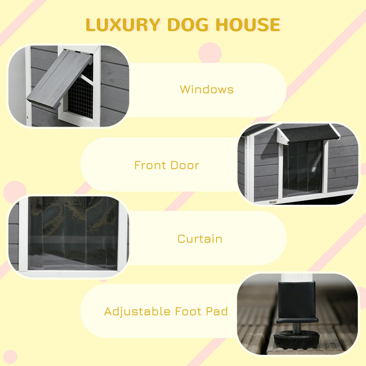 Wooden Dog Kennel for Outside, for Medium Dogs, 65H x 97L x 72Wcm, Grey