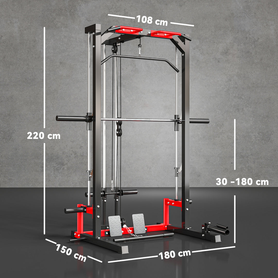 Cable Crossover Machine, Multi-Function Power Rack with Pull Up Bar, Lat Pull Down System, Squat Rack, Barbell Bar