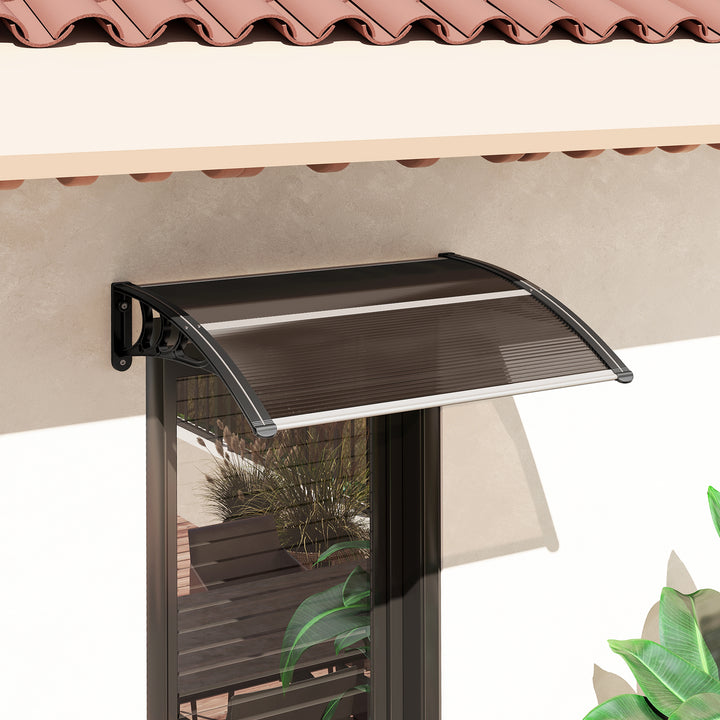 Front Door Canopy Outdoor Awning Aluminium Rigid Plastic Polycarbonate Rain Shelter UV Water Rain Resistant 100 x 75cm Brown