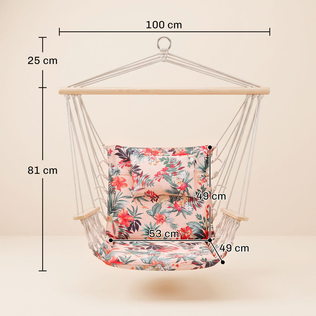 Garden Outdoor Hanging Hammock Chair Thick Rope Frame Wooden Arms Safe