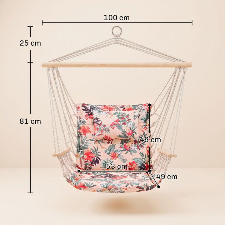 Garden Outdoor Hanging Hammock Chair Thick Rope Frame Wooden Arms Safe