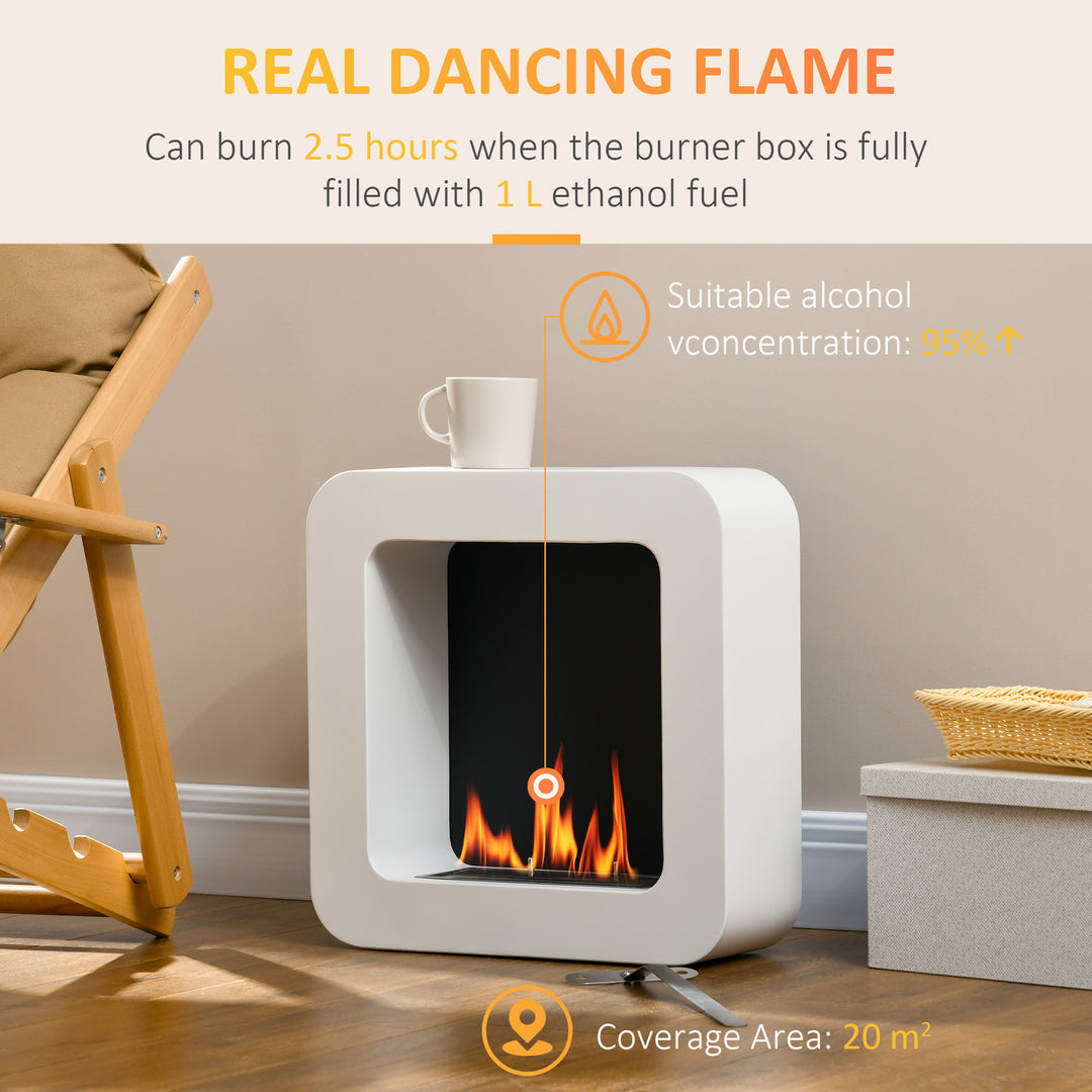 HOMCOM Wall Mounted Ethanol Fireplace, Bioethanol Heater Stove Fire with 1L Tank, 2.5 Hour Burning Time, White