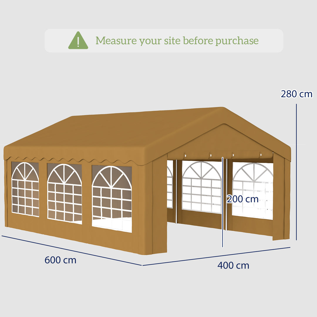 6m x 4m Marquee Party Tent Wedding Canopy, Pop Up Gazebo with Sidewalls, Doors, Windows, Galvanised Garden Gazebo for Parties Events, Yellow