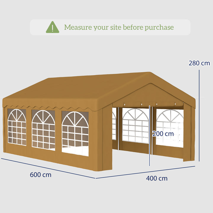 6m x 4m Marquee Party Tent Wedding Canopy, Pop Up Gazebo with Sidewalls, Doors, Windows, Galvanised Garden Gazebo for Parties Events, Yellow