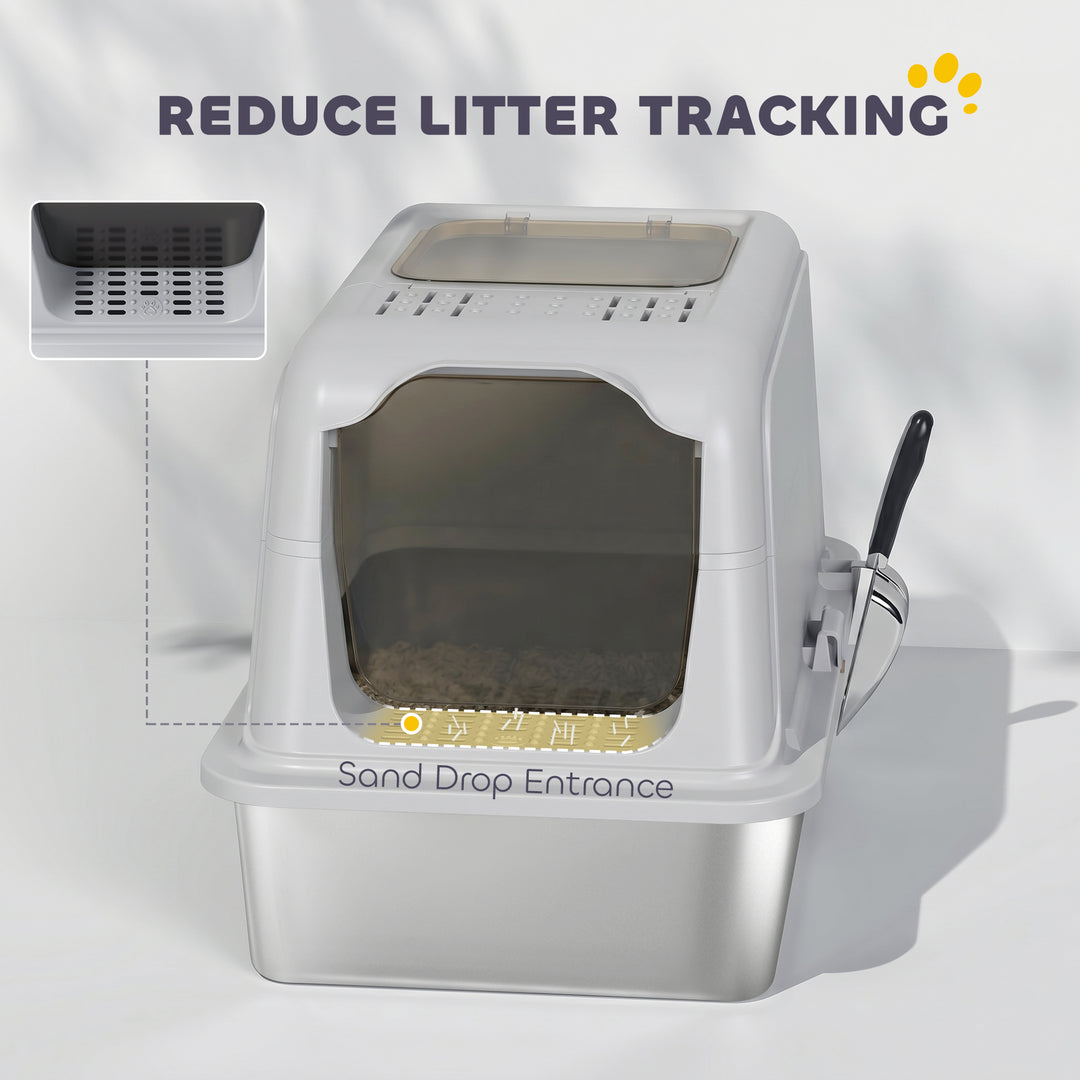 Extra Large Stainless Steel Litter Box, Enclosed Cat Litter Tray with 
