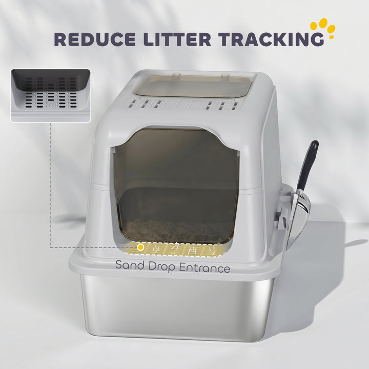 Extra Large Stainless Steel Litter Box, Enclosed Cat Litter Tray with 