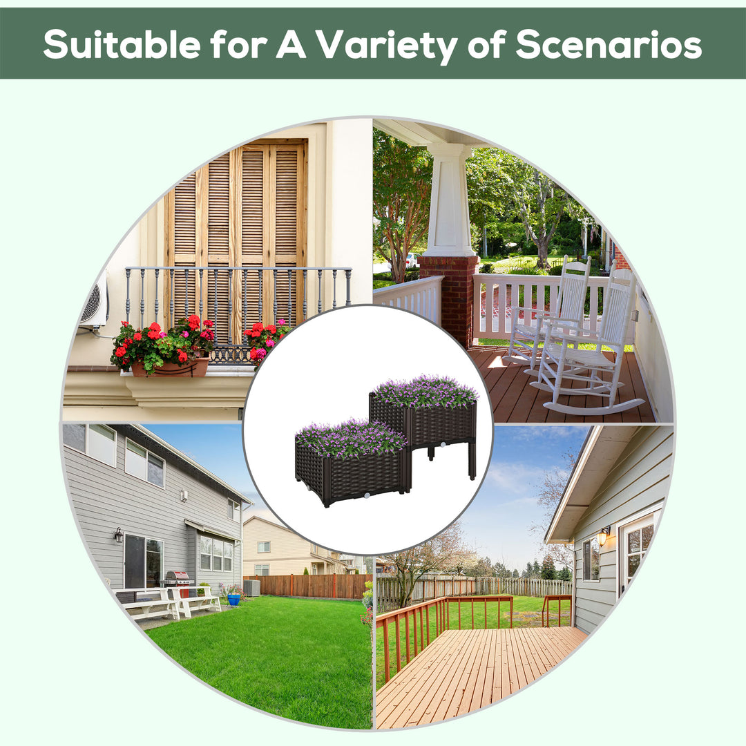 Set of 2 26L Garden Raised Bed Elevated Patio Flower Plant Planter Box PP Vegetables Planting Container, Brown