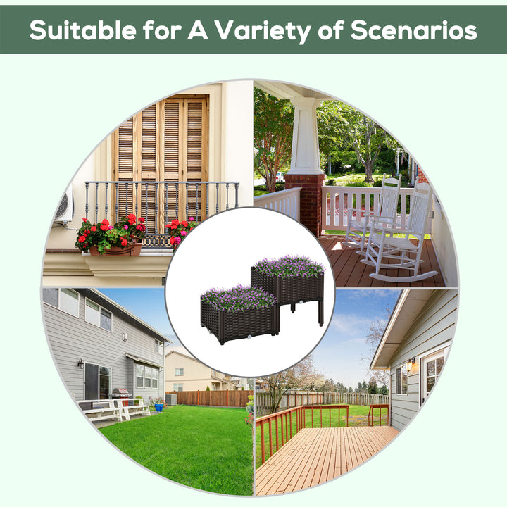 Set of 2 26L Garden Raised Bed Elevated Patio Flower Plant Planter Box PP Vegetables Planting Container, Brown