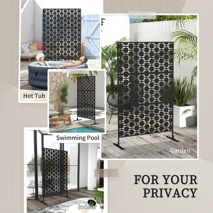 MCL Metal Decorative Privacy Screen Outdoor Divider, Black Grid