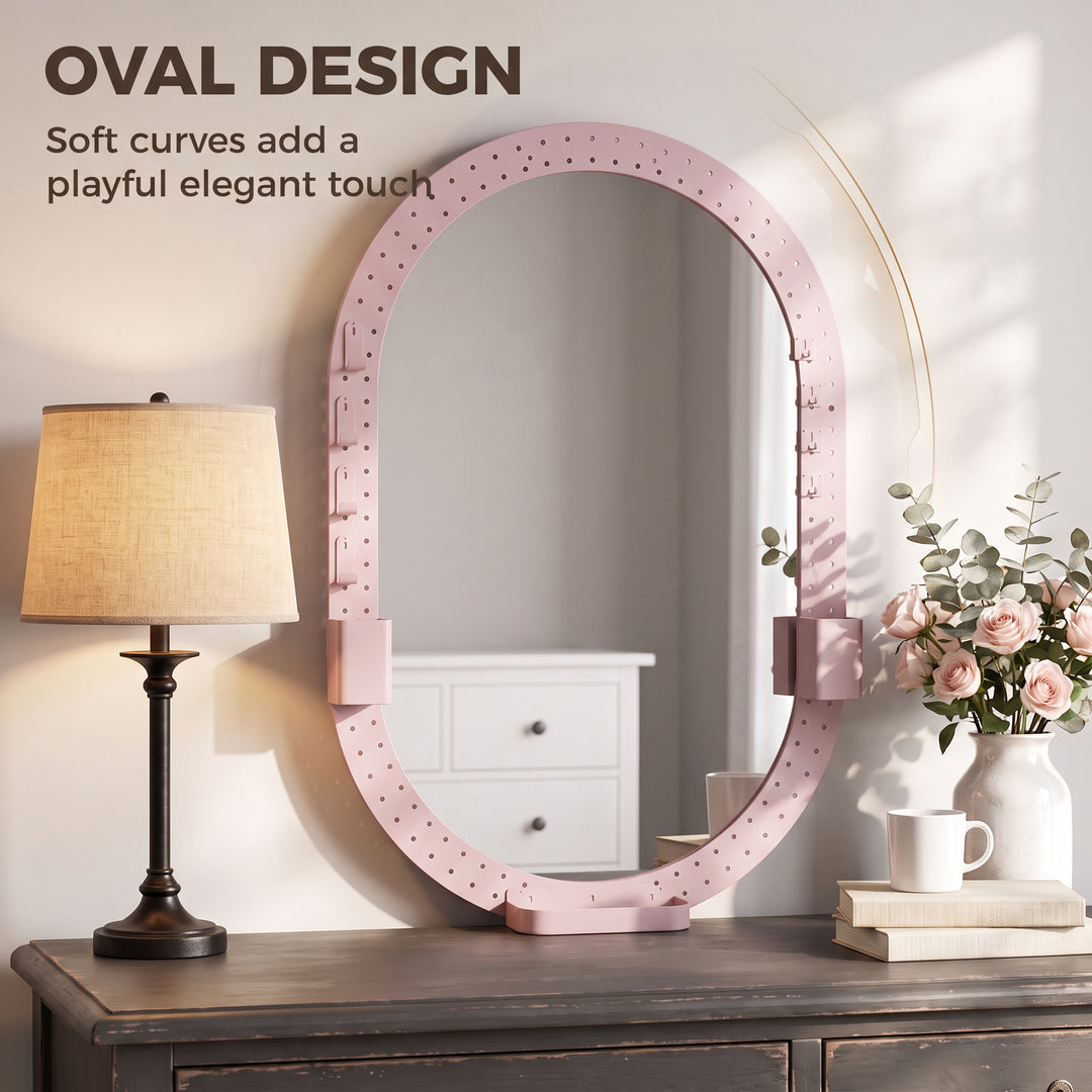 Oval Wall Mirror, 60 x 90 cm Decorative Hanging Mirror with Pegboard - view 5