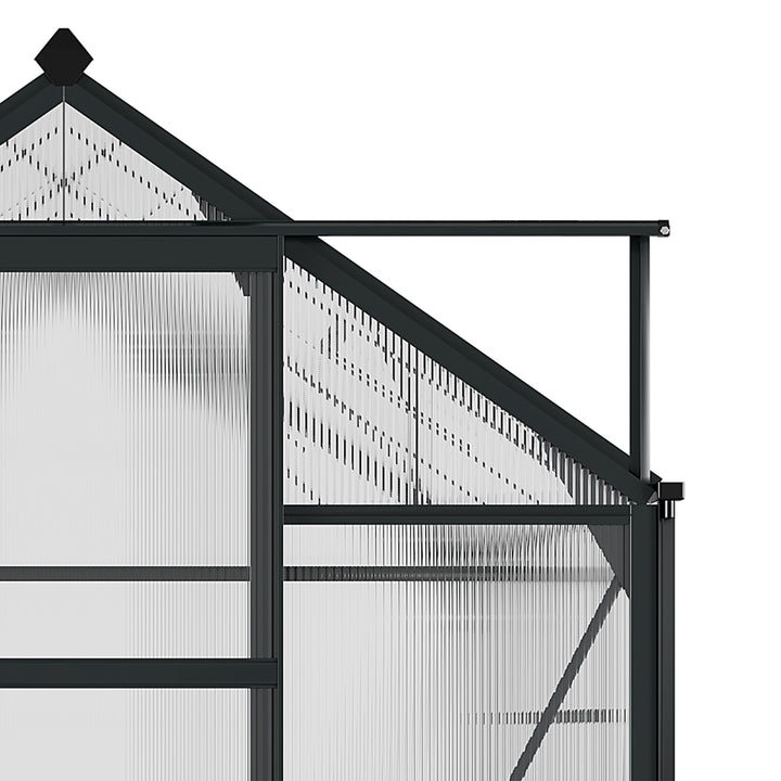 6 x 8ft Polycarbonate Greenhouse, Large Walk-In Green House with Slide Door and Window, Garden Plants Grow House with Aluminium Frame and Foundation, Grey