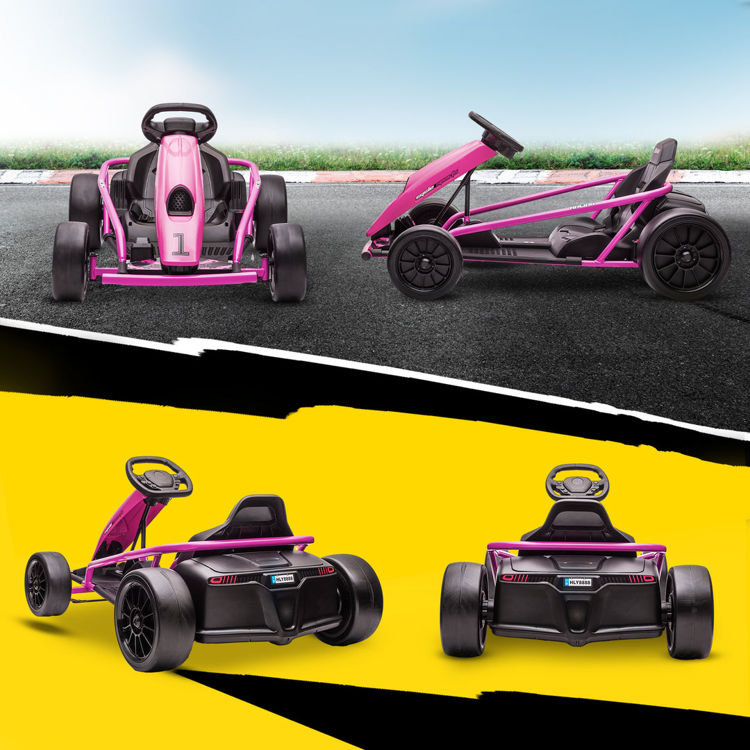 24V Electric Go Kart for Kids, Drift Ride-On Racing Go Kart with 2 Speeds, for Boys Girls Aged 8-12 Years Old, Pink