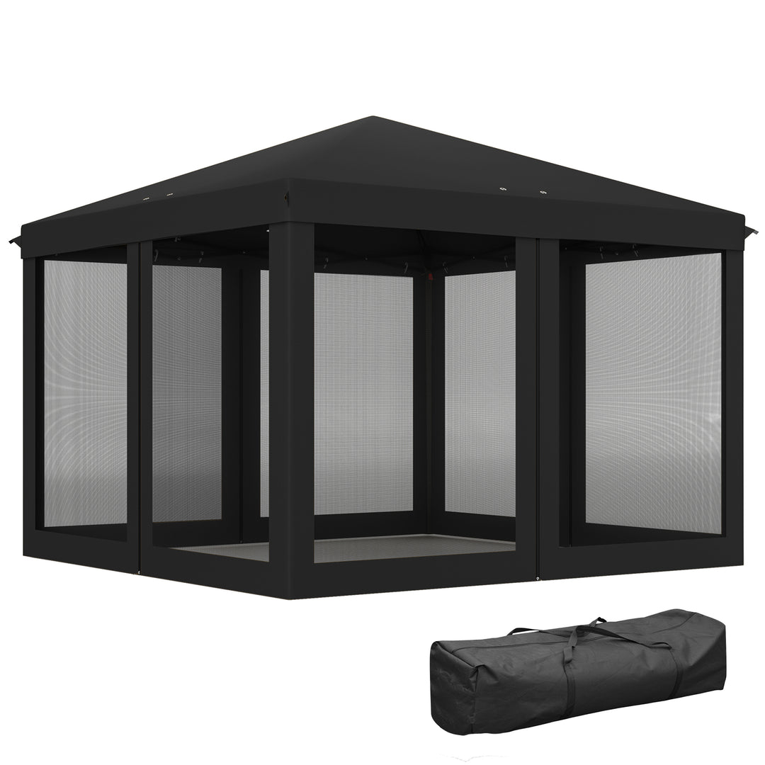 3 x 3 m Pop Up Gazebo, 420D Garden Tent Canopy with Removable Mesh Sidewall Netting, Carry Bag for Garden Patio Outdoor, Black