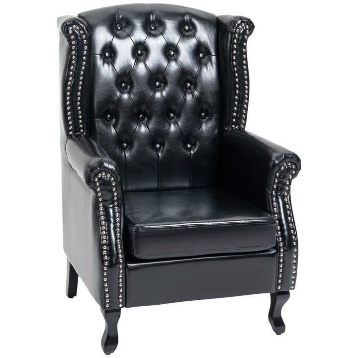 Chesterfield-style Wingback Accent Chair, HOMCOM Single Sofa Tufted Armchair with Nail Head Trim for Living Room Bedroom, Black | Aosom UK