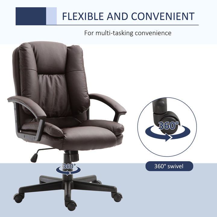 Office Chair, Computer Desk Chair, Mid Back Executive Chair with Adjustable Height and Swivel Rolling Wheels for Home Study, Brown