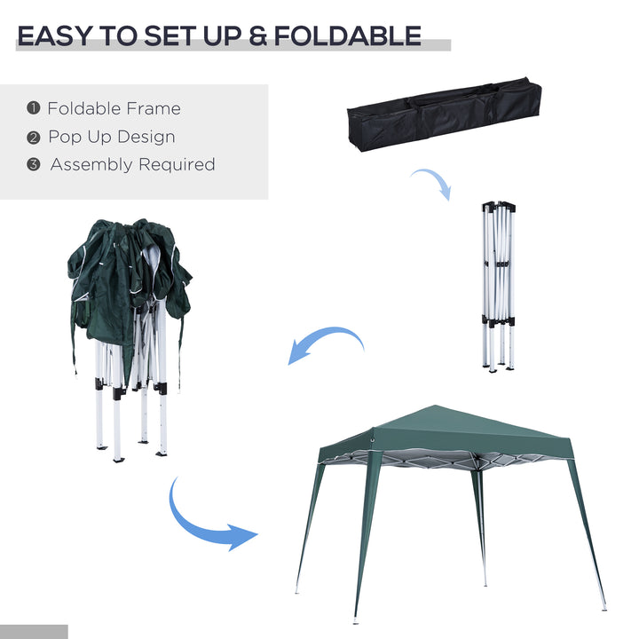 MCL 3 M x 3 M Base/ 2.5 M x 2.5 M Top Pop Up Gazebo with Carry Bag, Height Adjustable Slant Leg Party Tent Instant Event Shelter for Garden, Patio, Green