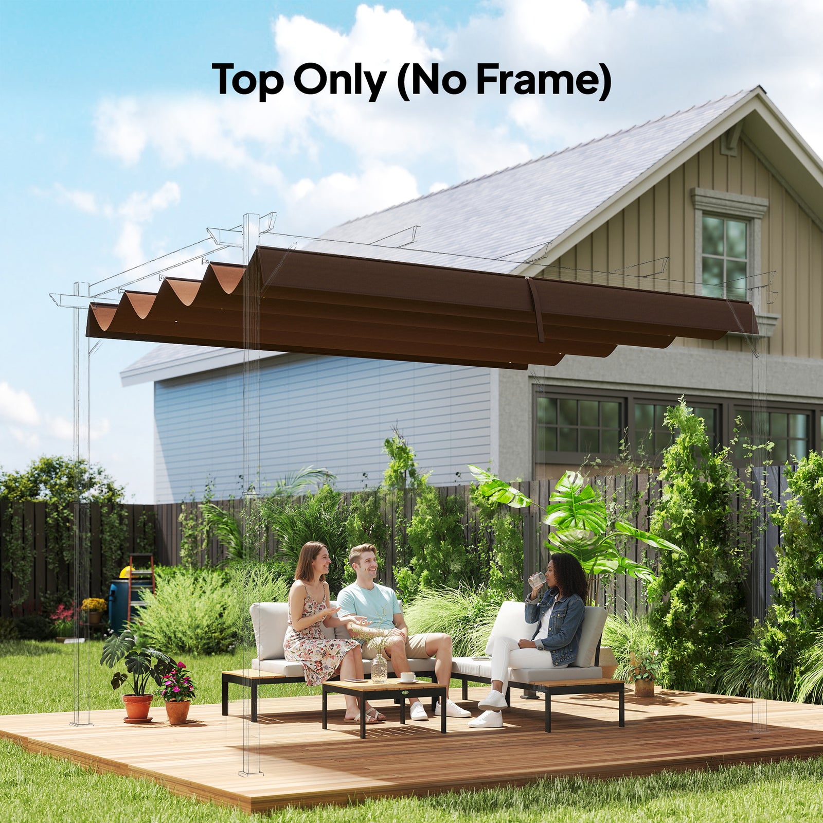 Pergola Cover Roof, 2.86 x 2.45 m Retractable Sun Shade Top for 3 x 2m