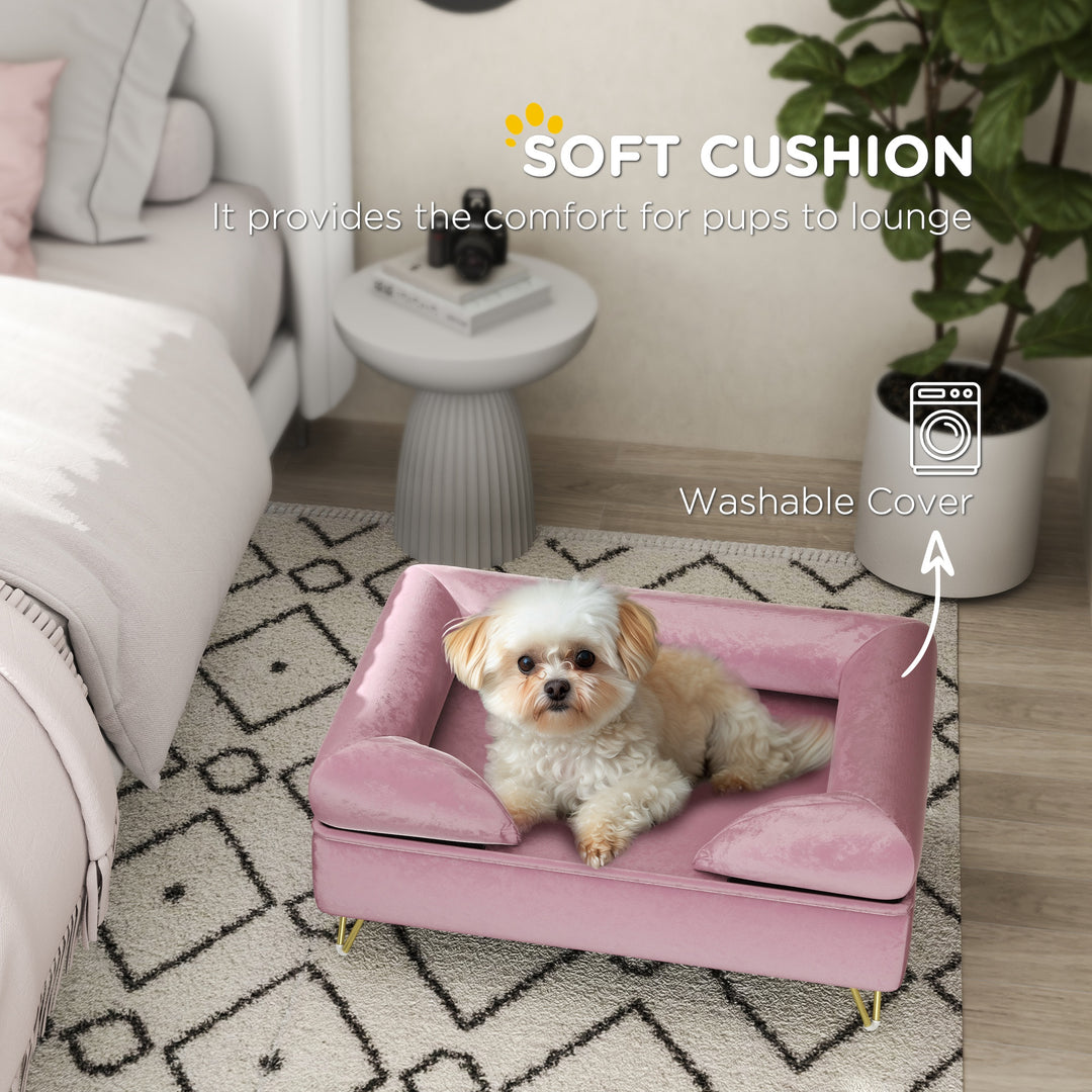 PawHut Cat Sofa Pet Couch w/ Removable Backrest, Soft Cushion, Washable Cover, for Small and Medium Sized Dogs, Pink | Aosom UK