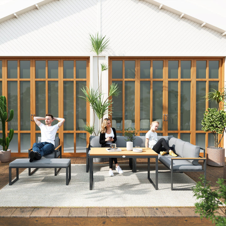 Six Piece L Shaped Garden Furniture Set with 3 Loveseats - Natural Wood Finish