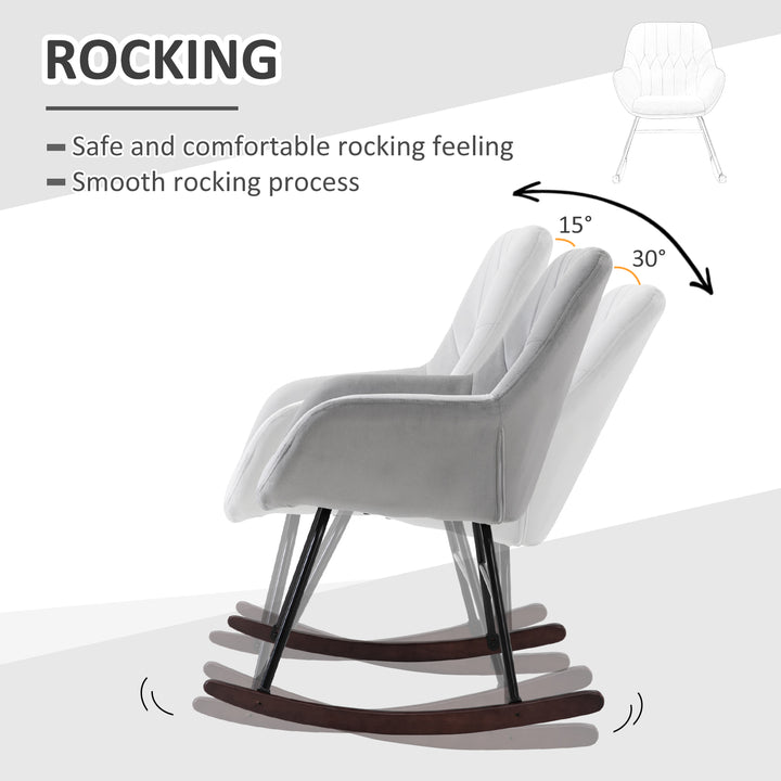 HOMCOM Rocking Chair Reading Accent Armchair with Steel Frame Sponge Padded for Living Room, Dining Room, Office, Balcony, Grey and Black | Aosom UK