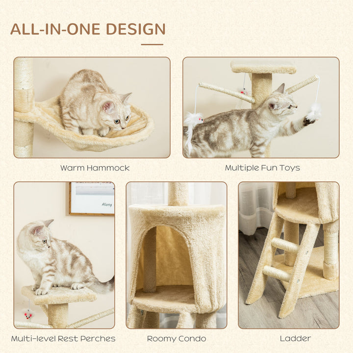 PawHut Feline Fort: Towering 131cm Cat Tree with Scratching Posts & Cosy Perches, Sturdy Beige Haven for Kitties | Aosom UK