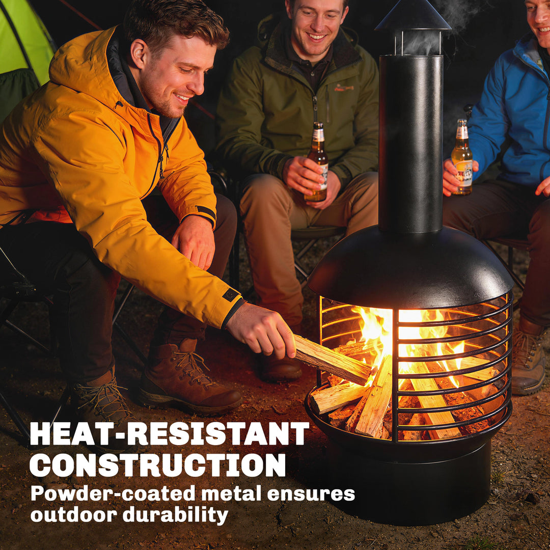 Chimney Fire Pit, Portable Wood Burning Firepit with Poker, Charcoal G
