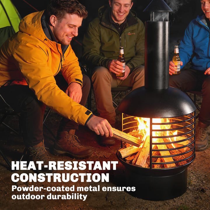 Chimney Fire Pit, Portable Wood Burning Firepit with Poker, Charcoal G