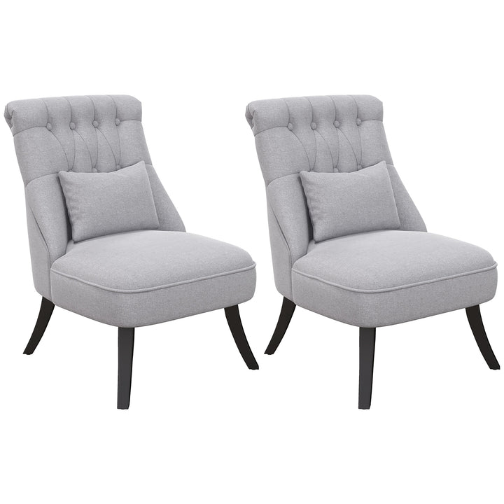 HOMCOM Fabric Single Sofa Dining Chair Tub Chair Upholstered W/ Pillow Solid Wood Leg Home Living Room Furniture Set of 2 Grey | Aosom UK