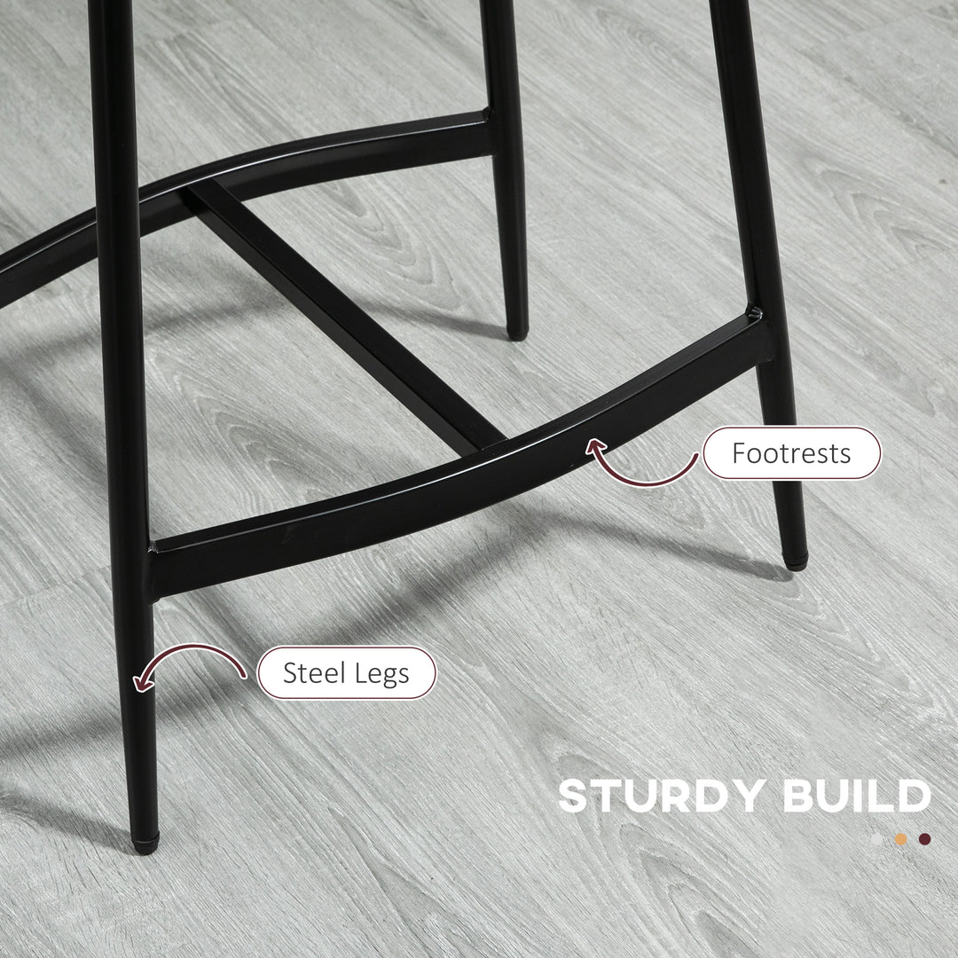 Breakfast Bar Stools Set of 2, Microfibre Upholstered Barstools, Industrial Bar Chairs with Curved Seat and Steel Frame for Dining Room, Kitchen, Grey