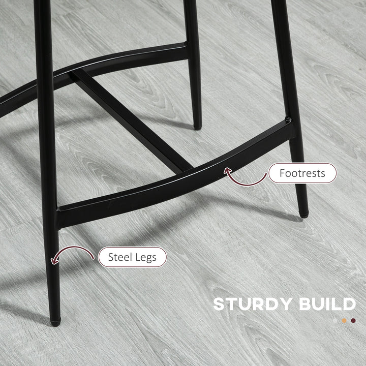 Breakfast Bar Stools Set of 2, Microfibre Upholstered Barstools, Industrial Bar Chairs with Curved Seat and Steel Frame for Dining Room, Kitchen, Grey