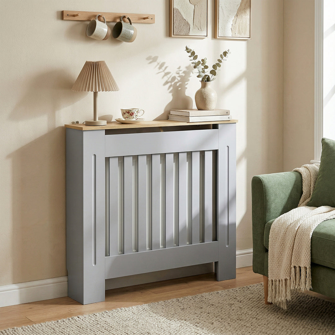 Heater Cover, Radiator Cover Slatted Painted MDF Lined Grill Grey, 78L