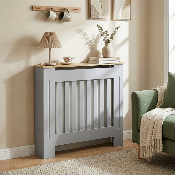 Heater Cover, Radiator Cover Slatted Painted MDF Lined Grill Grey, 78L