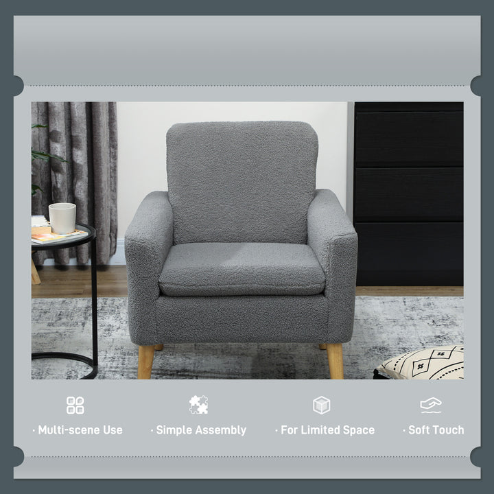 Armchair, Upholstered Accent Chair with Wood Legs and Wide Padded Seat, Teddy Occasional Chair, Grey