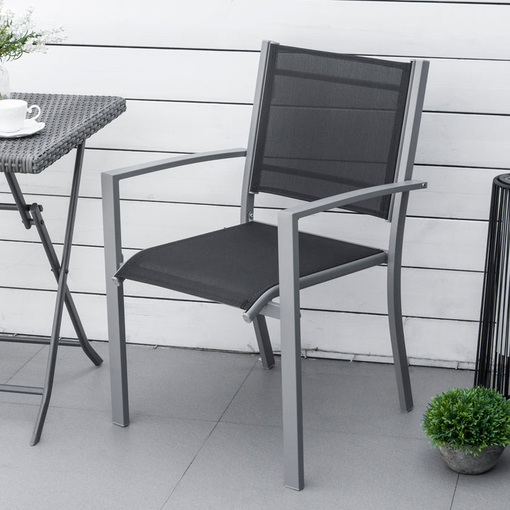 Garden Chairs Set Of 2 Outdoor Chairs with Steel Frame Texteline Seats for Dining Patio Balcony Grey and Black