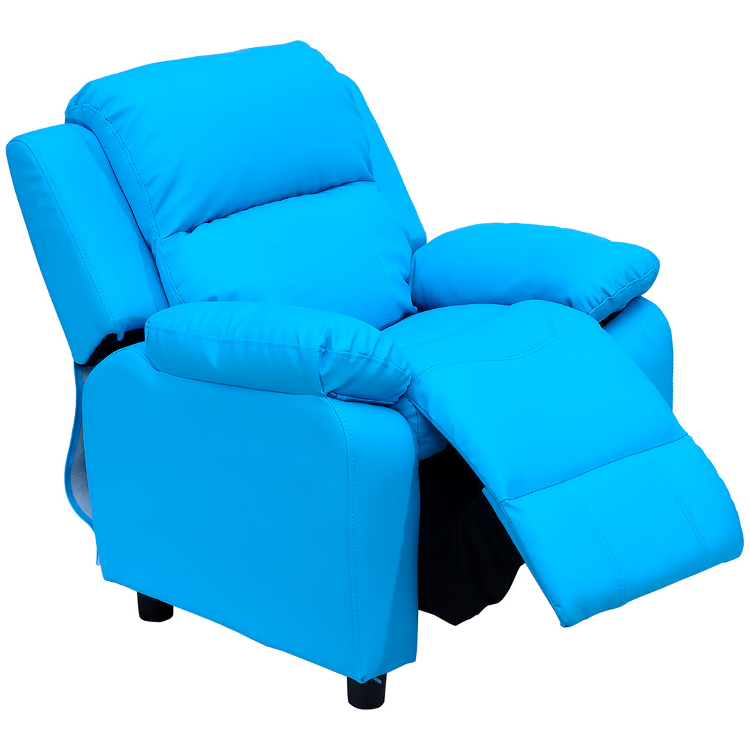MCL Kids Children Recliner Lounger Armchair Games Chair Sofa Seat PU Leather Look w/ Storage Space on Arms (Blue)